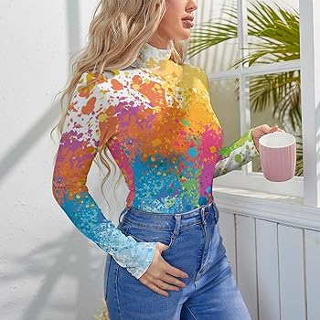 Amazon.com: Watercolor Paint Splashes Casual Bodysuit Tops